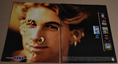 1997 Print Ad Sonic Jam Sega Hard Stuff Video Game Man Piercings Gold Art style