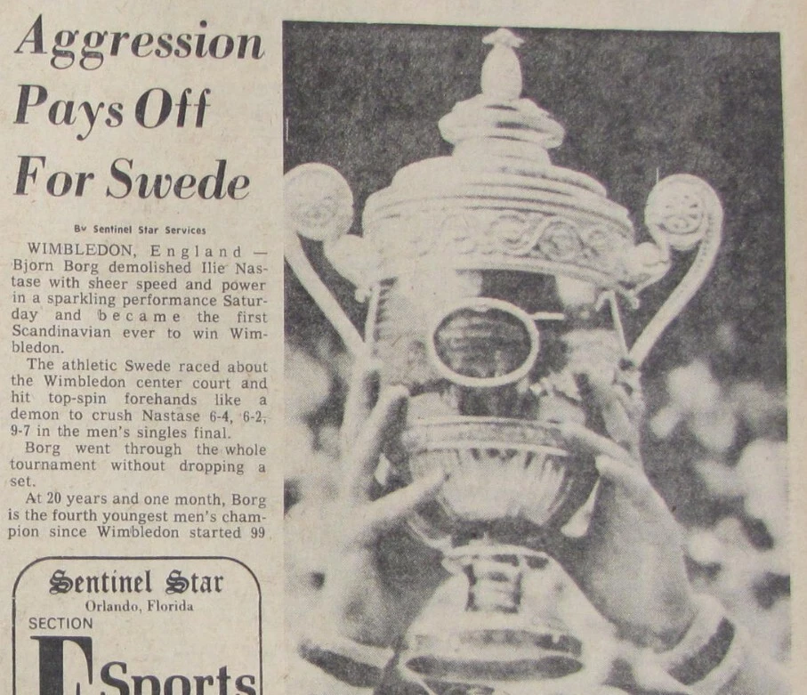 Periódico vintage 1976 tenis BJORN BORG gana Wimbledon Foto 2 de 4