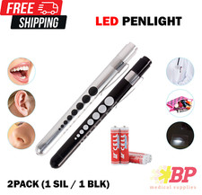 Pen Light Nurse Led Medical Penlight Pupil Gauge - 2PACK Black and Silver