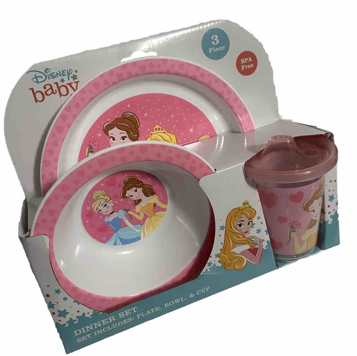 Disney Baby Cinderella & Beauty, Dinner Plate, Bowl & Sippy Cup , 3pc Set