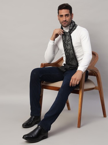 Bufanda De Invierno Para Hombre 100% CASHMERE Gris De Lana Abstracta A Cuadros - Imagen 5 de 8