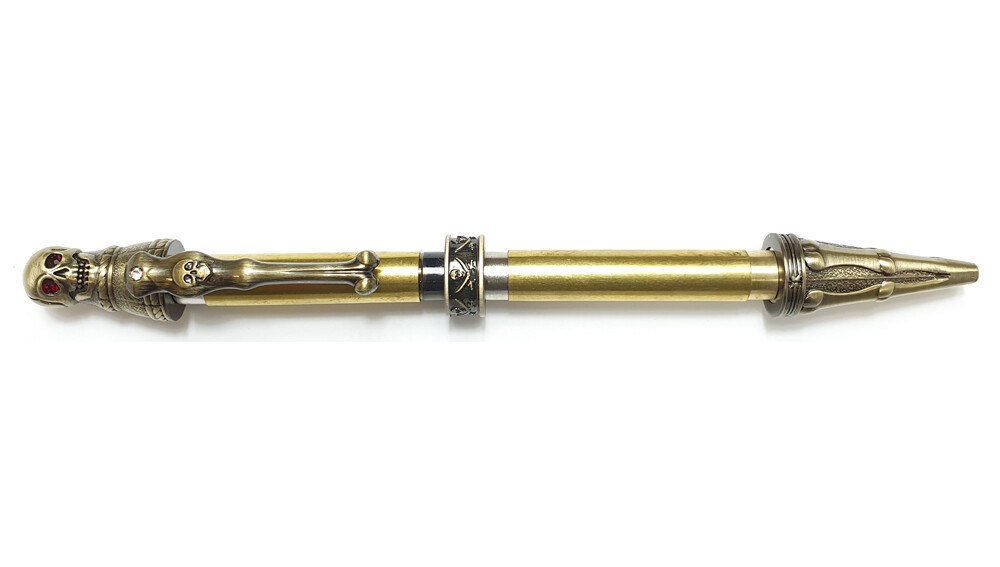 CHARNWOOD Penturning PS2 Pirate Skull Twist Pen - Antique Bronze