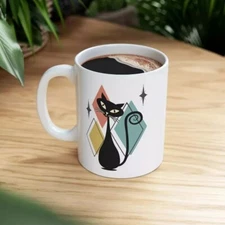 Retro Atomic Cat Ceramic Coffee Mug (11oz, 15oz)