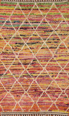 Colorful Trellis Plush Moroccan Pakistan Wool Rug 4x6 ft. Hand-Knotted