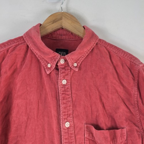 Zara mens button up shirt size M pink corduroy long sleeve collar cotton 106971 - Picture 2 of 10