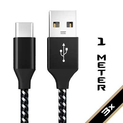 3x USB C Typ C Ladekabel Nylon Datenkabel für Samsung Huawei Xiaomi Google Oppo