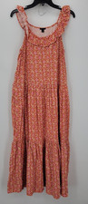 Ann Taylor Dress Womens Medium Orange Floral Sleeveless Tiered Ruffle Neck Maxi
