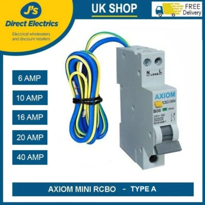 TYPE A, Axiom Mini RCBO (6A, 10A, 16A, 20A, 40A) 30mA - CED