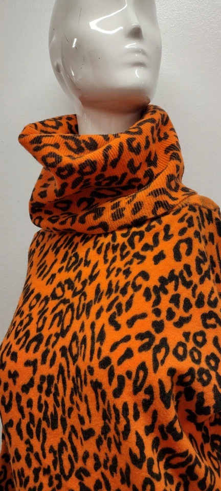 Suéter Naranja Leopardo Cuello Alto Punk Años 80 Largo Gran Tamaño Etiqueta Fuerza Creativa Foto 4 de 4