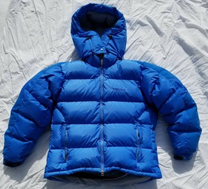 blue puffy jacket