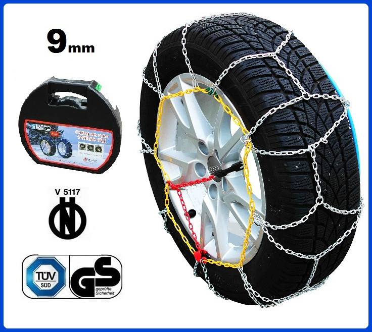 Catene Da Neve Omologate KAWIN V5117 Per Pneumatici 225/45-19, 9 Mm, Montaggio Rapido E Tensore Autobloccante, Conforme TÜV