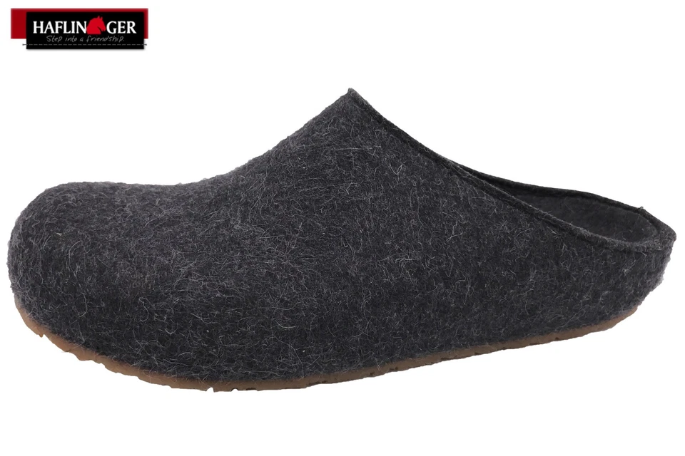 Haflinger Hausschuhe Grizzly Michel Graphit Filz Clog Schwarz NEU 711033-377