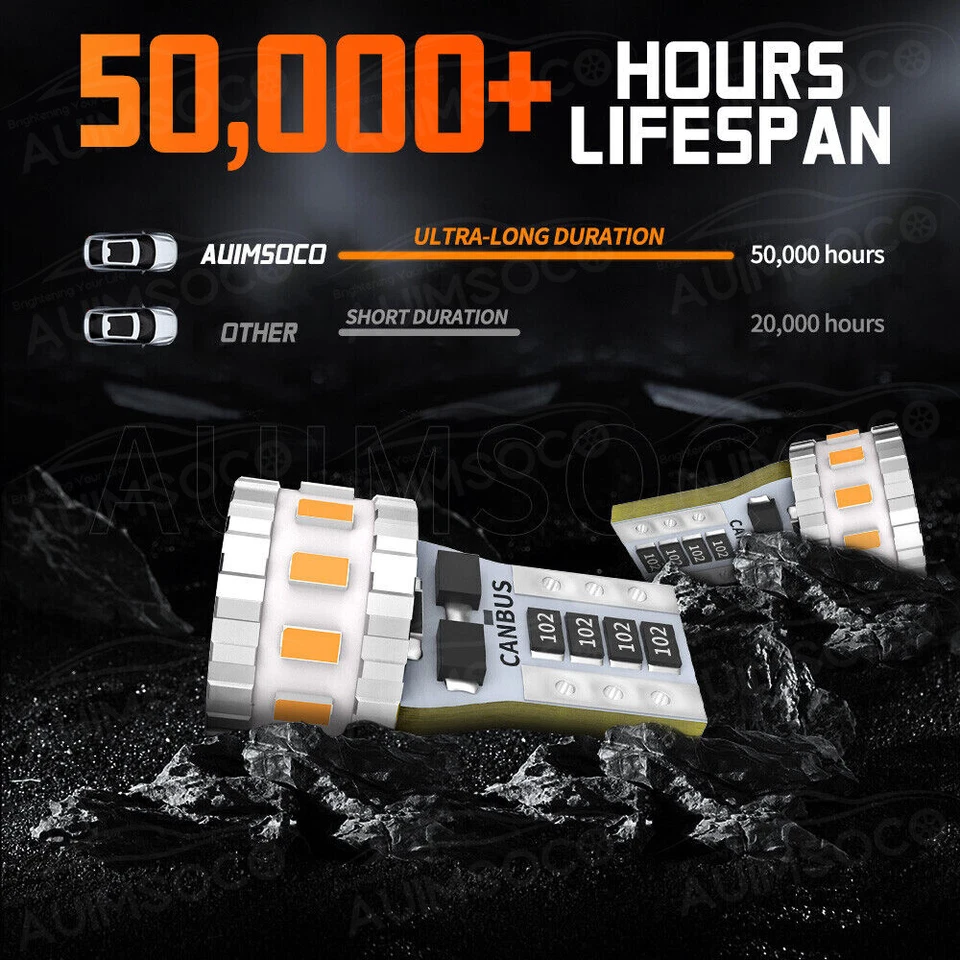 AUIMSOCO T10 168 LED 车牌灯汽车内部灯泡黄色 194 152 W5W — 第 3/4 张图片