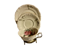 Vintage KPM Royal Ivory Floral Embossed Cup, Saucer and Bread Plate