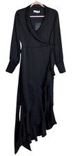 Mac Duggal Dress Gown Size 2 Black Satin Wrap Long Sleeve V Neck 12506 $398