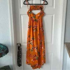 Anthropologie OPT Orange Floral Maxi Dress Size Large Fall
