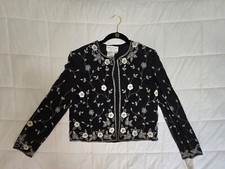 NWT VTG Papell Boutique Evening Silk Hand Beaded Floral Jacket Shoulder Pads S