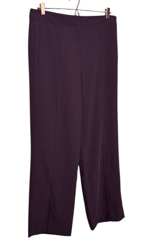 REISS, Brown Straight Leg Seamed TROUSERS Elastic Waist Band Polyester Sz US 10