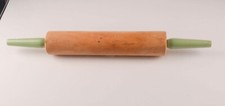 Vintage Hardwood Wooden 17&rdquo; Rolling Pin Green Handled Roller