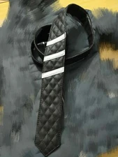 New Men's Genuine 100% Sheep Leather Quilted Tie with contrasted colors