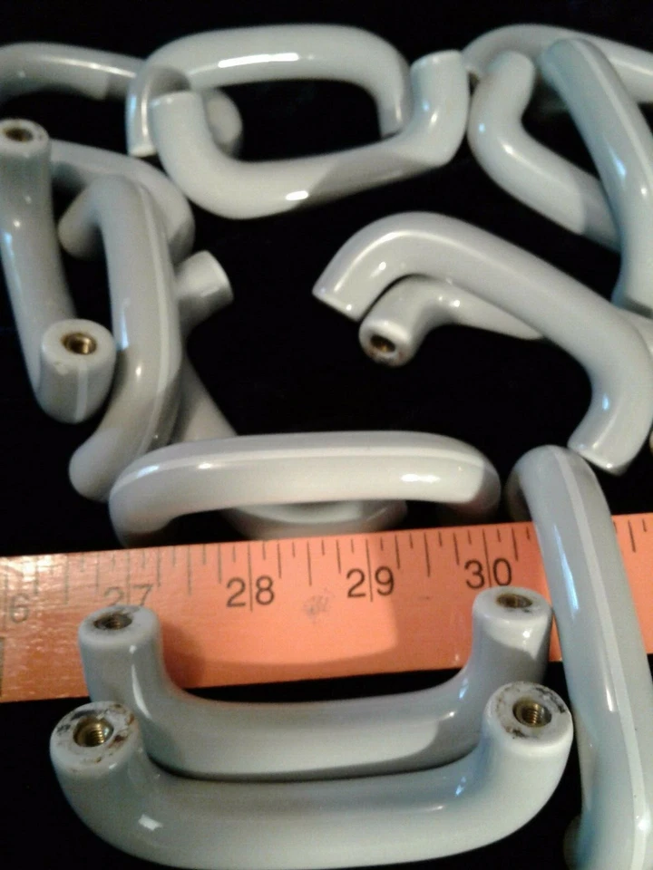 16 tiradores de cajón de porcelana gris vintage rayas blancas cerámica moderna Foto 3 de 4