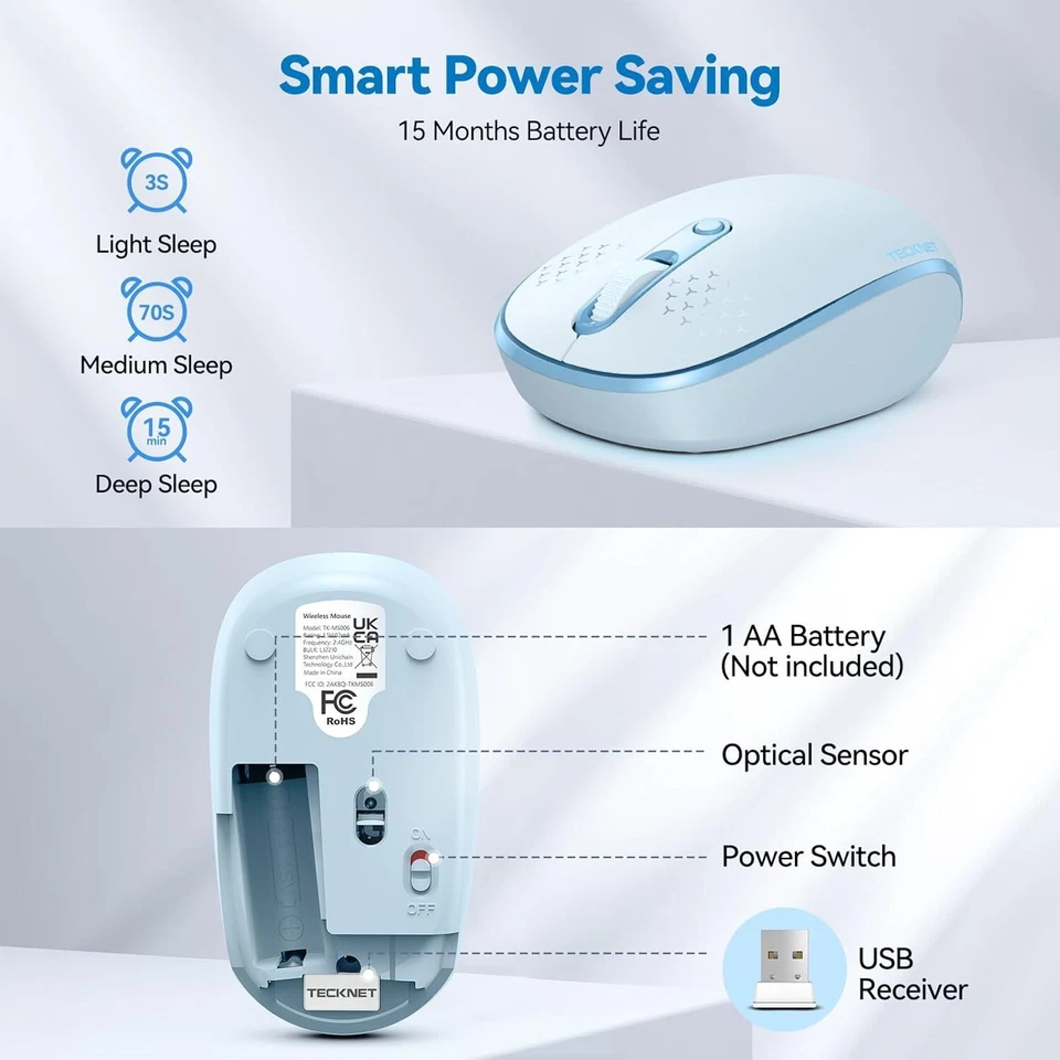 TECKNET Wireless Mouse 2.4G Quiet Computer Mouse with USB Receiver 4 Buttons ... - Image 2 of 4