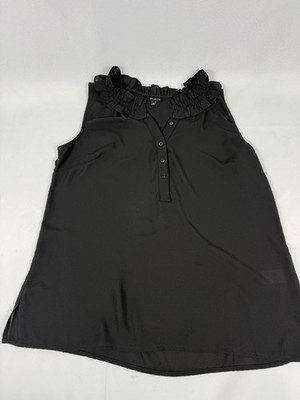 Black Ruffle Collar Button Lightweight Sleeveless Tank Talbots Size S