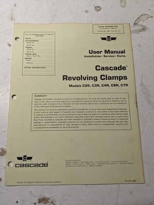 CASCADE USER SERVICE MANUAL PARTS LIST MODEL C2R C3R C4R C6R C7R CLAMPS
