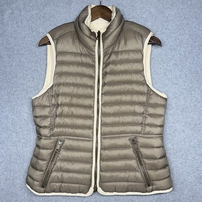Burberry Brit Puffer Vest Womens Gray Down Reversible Wool Cable Knit Sz Large