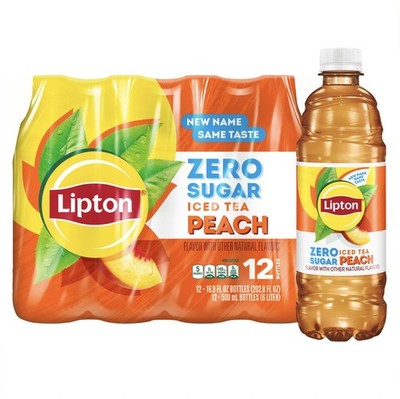 Lipton Zero Sugar Iced Tea, Peach, 16.9 fl oz Fl Oz (Pack of 12)
