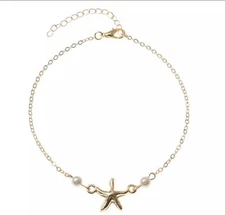 Women's Fashion Jewelry Gold Silver Starfish Pearl Anklet Boho TK13-5