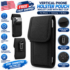 Vertical Cell Phone Holster Pouch Wallet Case With Belt Clip For iPhone Samsung