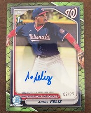 2024 Bowman Chrome Green Reptilian Ref Auto Angel Feliz 1st Bowman (#'d /99)