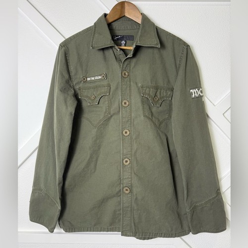 Howe Army Green Embroidered Bikercore Shirt Jacket Size Medium Bakersfield Cali - Bild 2 von 12