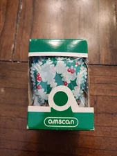 100 Vintage Amscan Christmas Holly Paper Baking Liners Cake Cases Orig Pricetag 