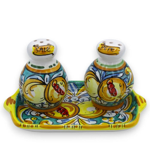 Sel Et Poivre Avec Plateau, Céramique Caltagirone - Sculture, Décoration Grenade - Photo 1 sur 7