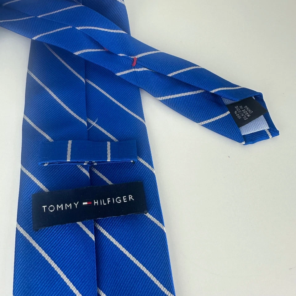 Corbata de seda a rayas blancas azul real Tommy Hilfiger para hombre clásica diagonal de negocios Foto 2 de 3