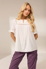 M&Co Women's Embroidered Cotton Ruffle Top