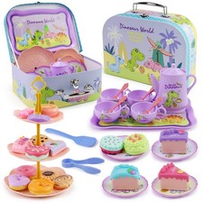 41 Pcs Dinosaurs Kids Tea Party Set with Carrying Case Sweet Treats Playset...