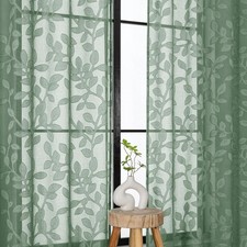 Sage Green Sheer Curtains 84 inches Long 2 Panels for Living Room, Jacquard Clip