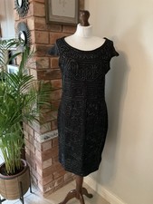 Klass Black Evening Dress Silver Braided Detail Size M 12 Occasion party Ball