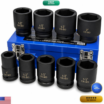 Stark Usa 9-Pieces 1 Drive Deep Impact Socket Set 6-Point 1-Inch - 2-Inch Heavy