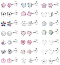 21 Pairs Screw Back Earrings for Women   20G Hypoallergenic Surgical Steel Flat