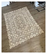 ❤️ ALT! schöne Tischdecke gehäkelt 1.70 x 1.30 beige robustes Garn  Ostalgie