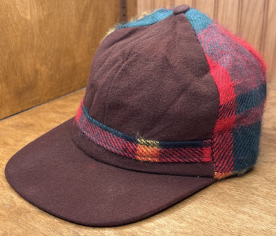Vintage Lumberjack Hat Union Made Plaid Cap Ear Flap Satin Lining Size Large