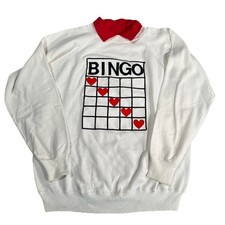 Vintage 1980s Bingo Granny Sweatshirt SZ L Retro Classic USA Hearts Retro