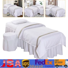 SPA Massage Table Skirt Quilted Beauty Bed Cover Valance Sheet with Pollow Cover