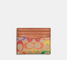 NWT Coach Card Case In Signature Canvas  Leather With Rainbow Print Style CJ 805