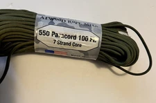 Atwood Rope MFG Parachute Paracord 550 Lbs 100ft. 7 Strand Core. Color: Green