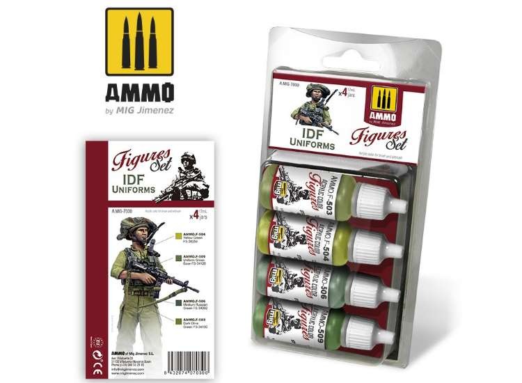 Ammo Mig A.Mig7030 17ml x4 - IDF Uniforms - Acrylic Paint Set